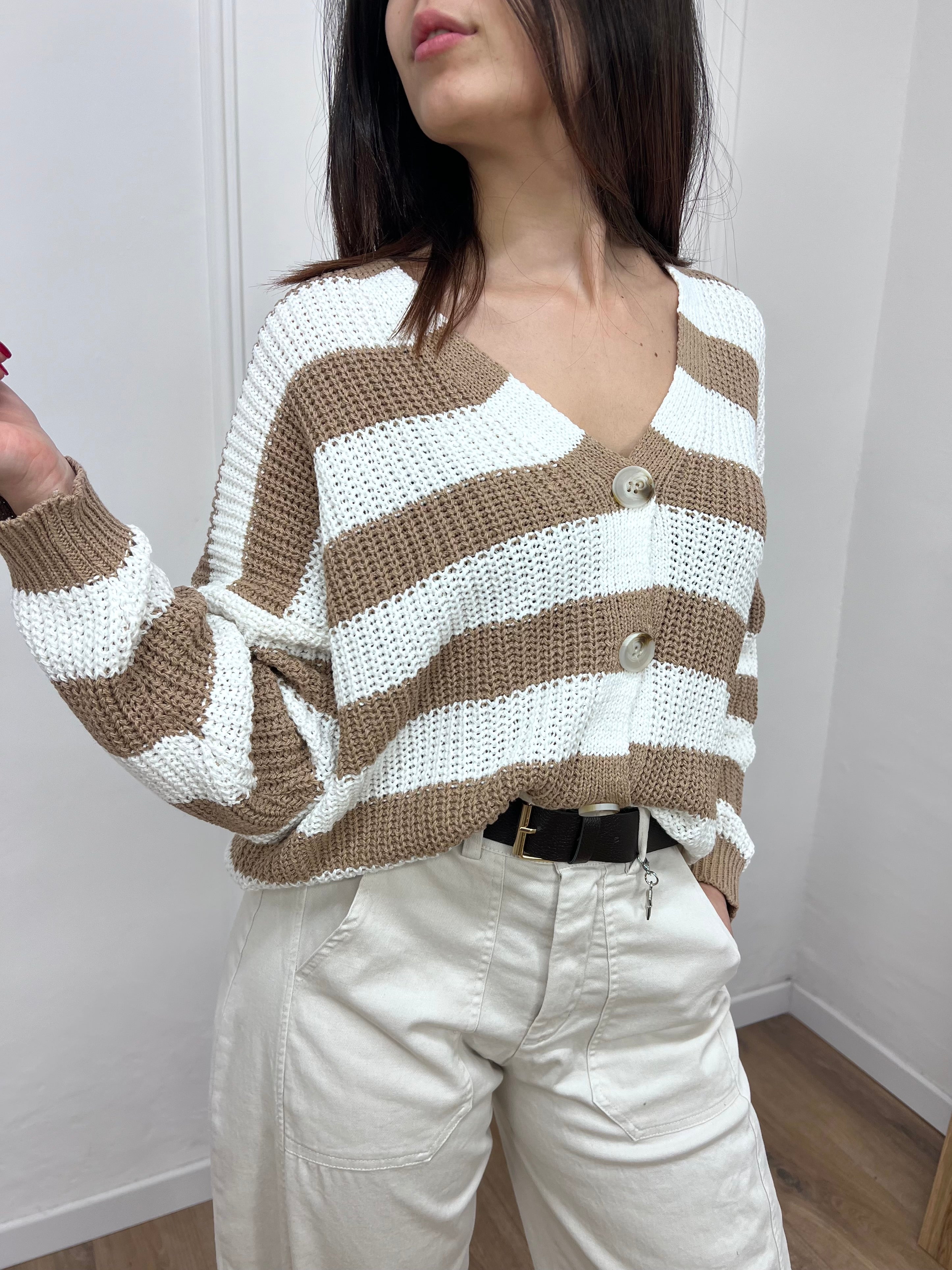 CARDIGAN FILO RIGATO BOTTONI CHIARA CORDA SUSY MIX