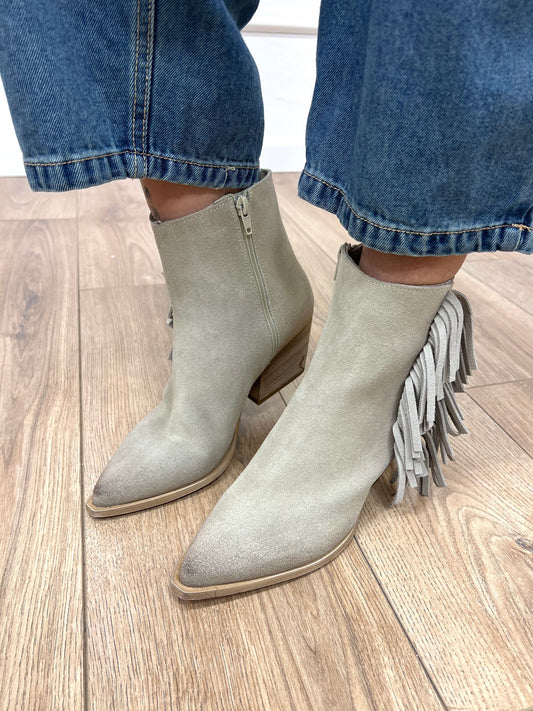 N.6 TEXANO SCAMOSCIATO BASSO CON FRANGE TAUPE