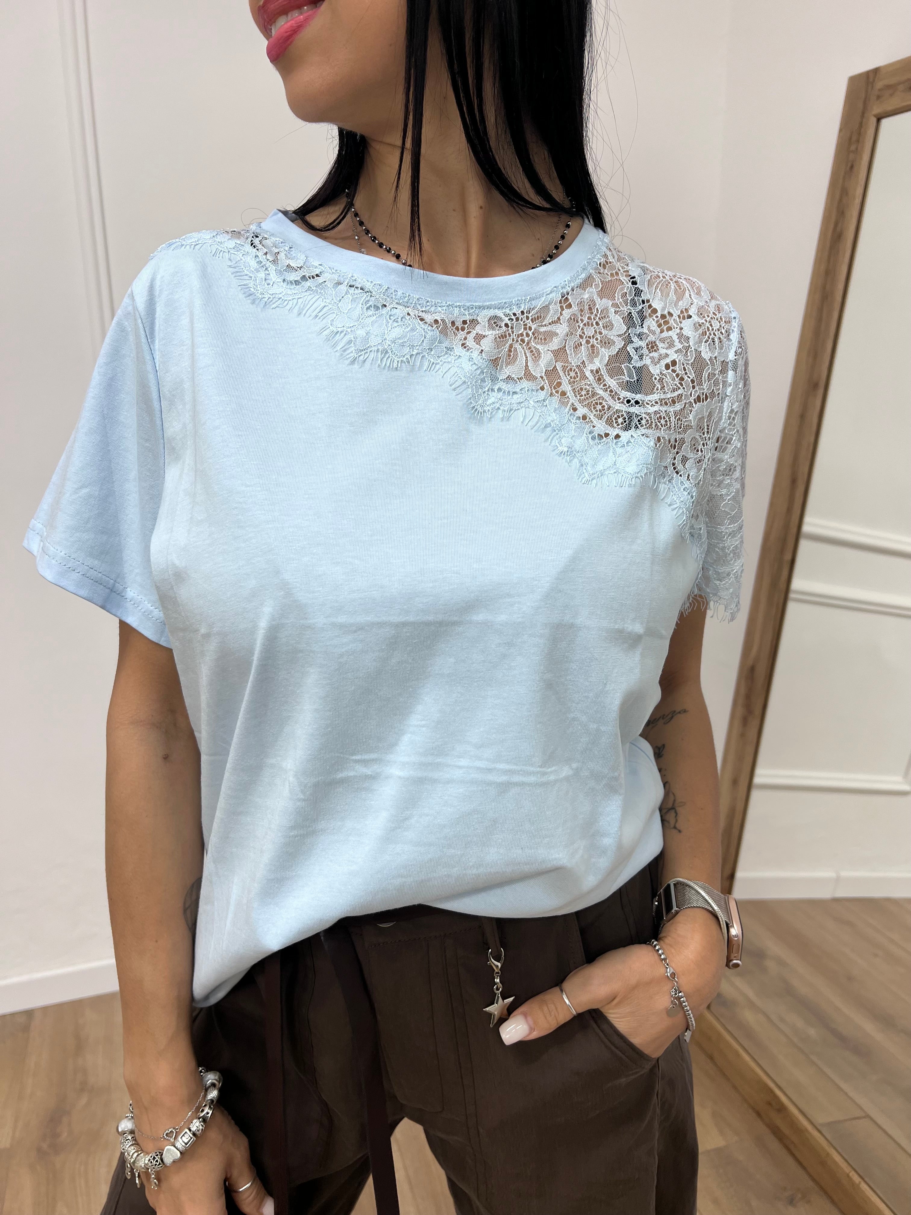 T-SHIRT M/C INSERTO PIZZO ROSITA CIELO SUSY MIX