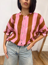 CAMICIA MUSSOLA COREANA RIGHE ROSA/TABACCO
