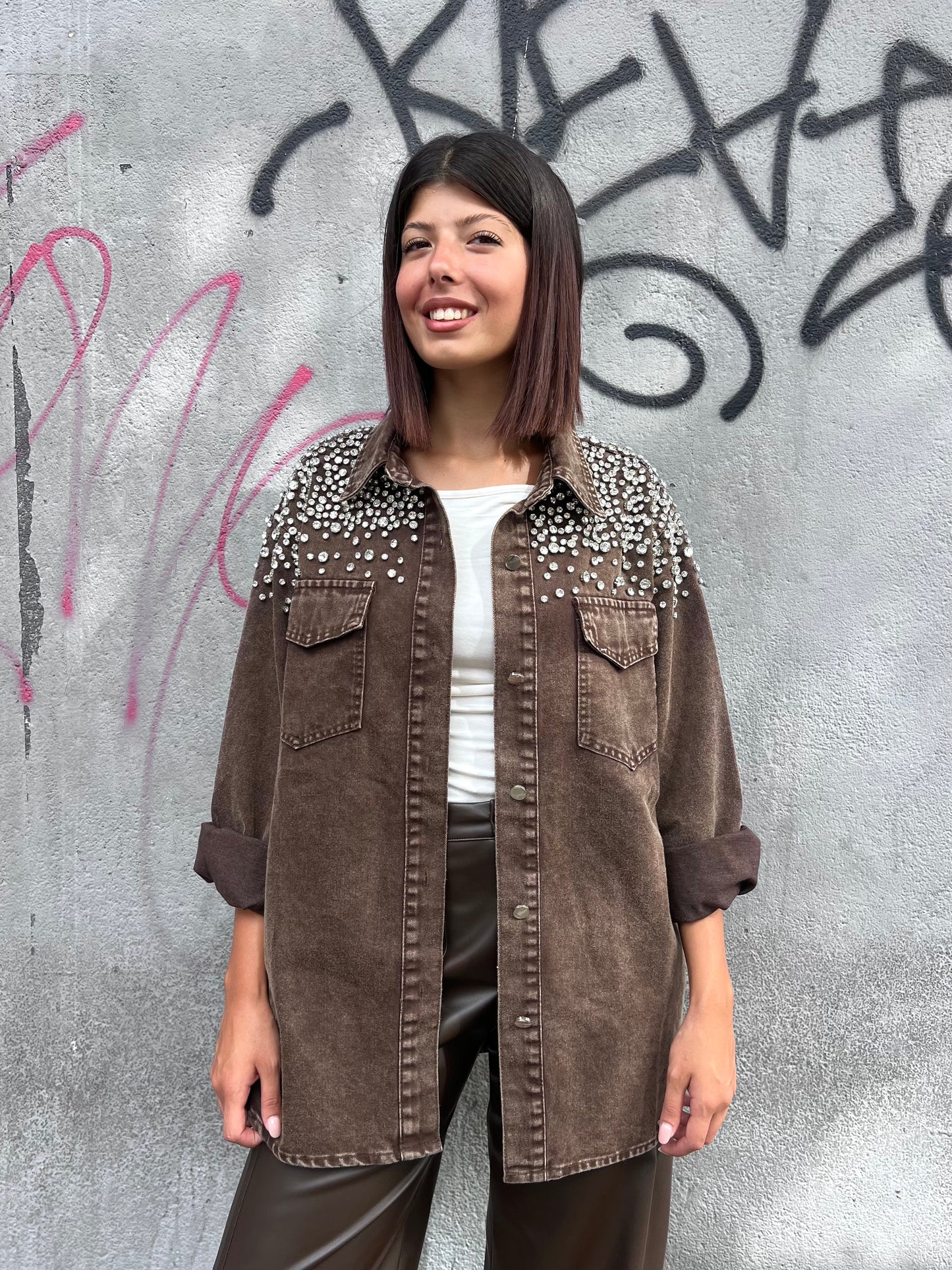 SUSY MIX CAMICIONE DENIM STONE WASH STRASS BENNY MORO