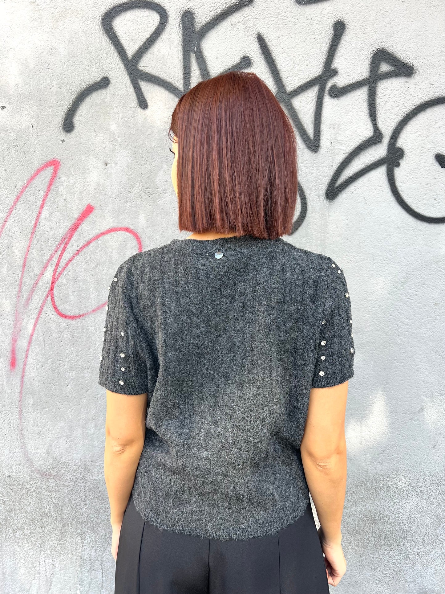 MAGLIA MEZZA MANICA STRASS IVANA GRIGIO