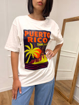 T-SHIRT LUNGA OVER STAMPA PUERTO RICO BIANCO SUSY MIX