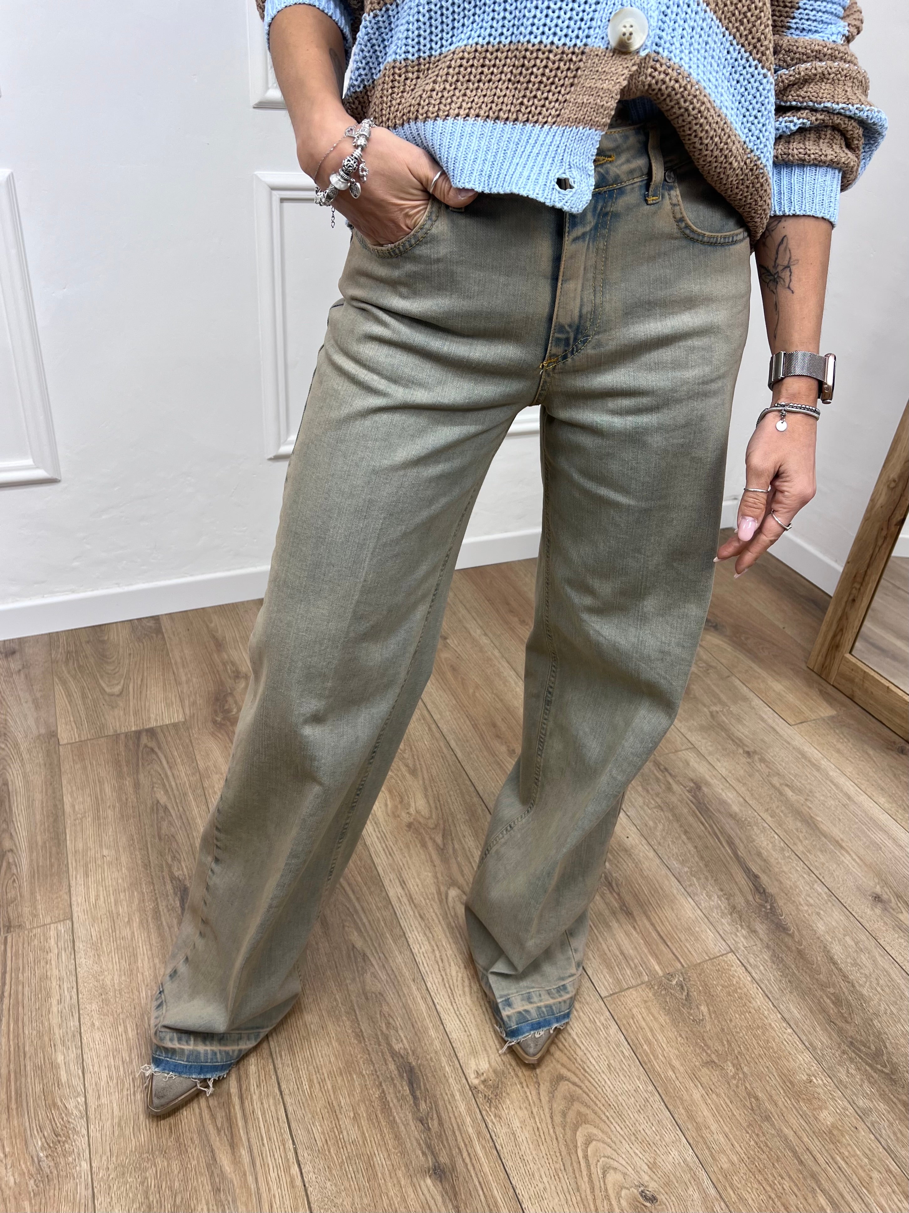 DENIM PALAZZO ORLO SCUCITO JELISA TERRY SABBIATO SUSY MIX