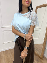 T-SHIRT M/C INSERTO PIZZO ROSITA CIELO SUSY MIX