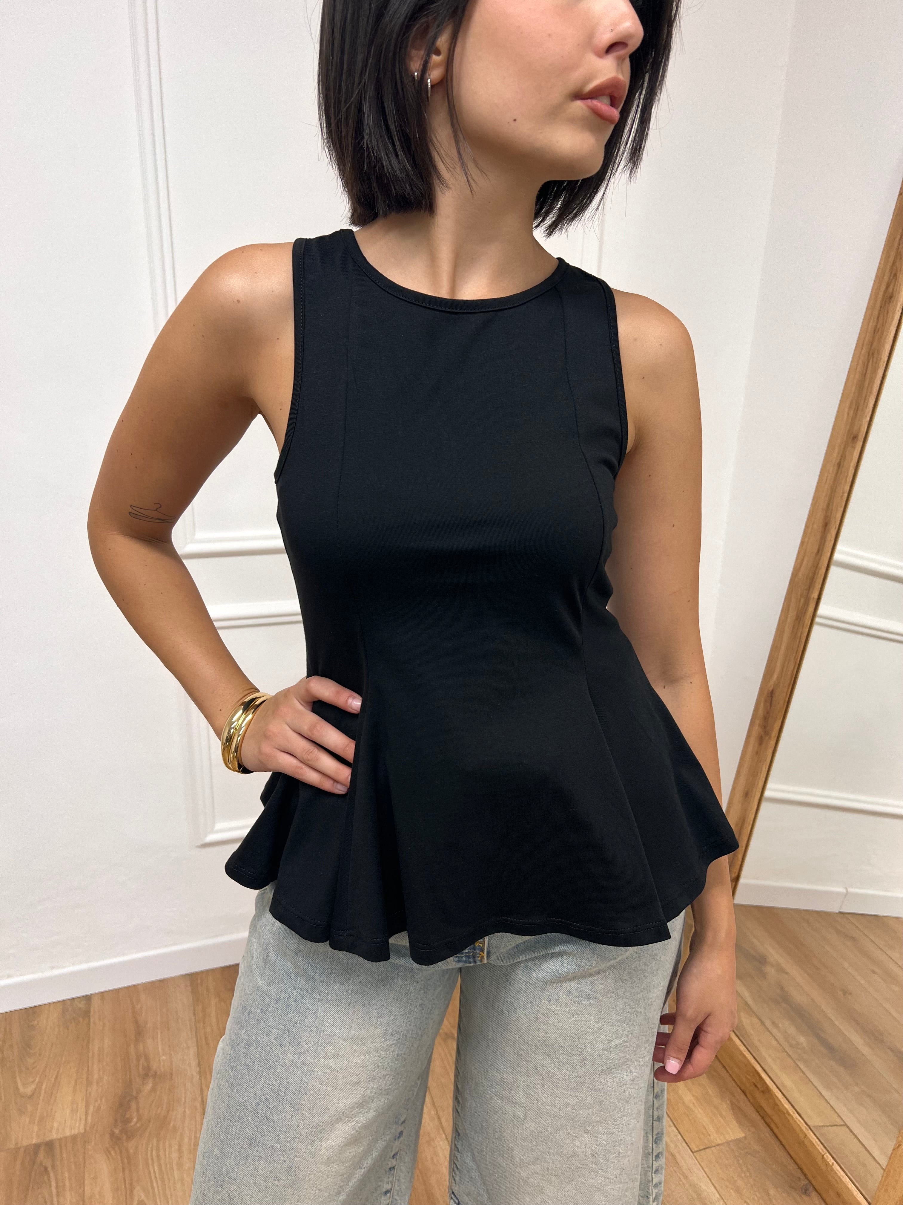 CANOTTA VOGATORE PEPLUM BERRY NERO SUSY MIX