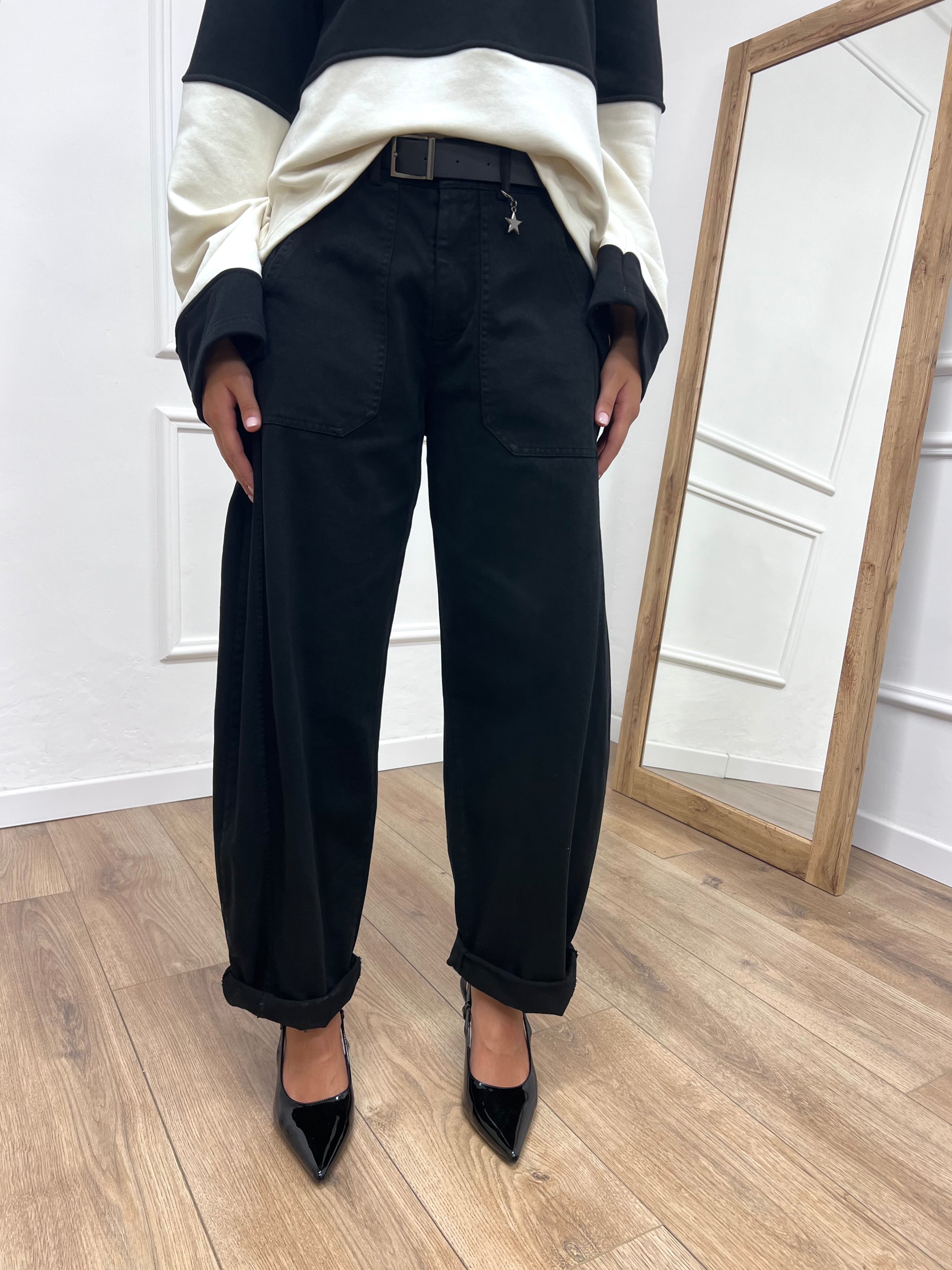 PANTALONE BALLON STELLINA TELA DENIM NERO SUSY MIX