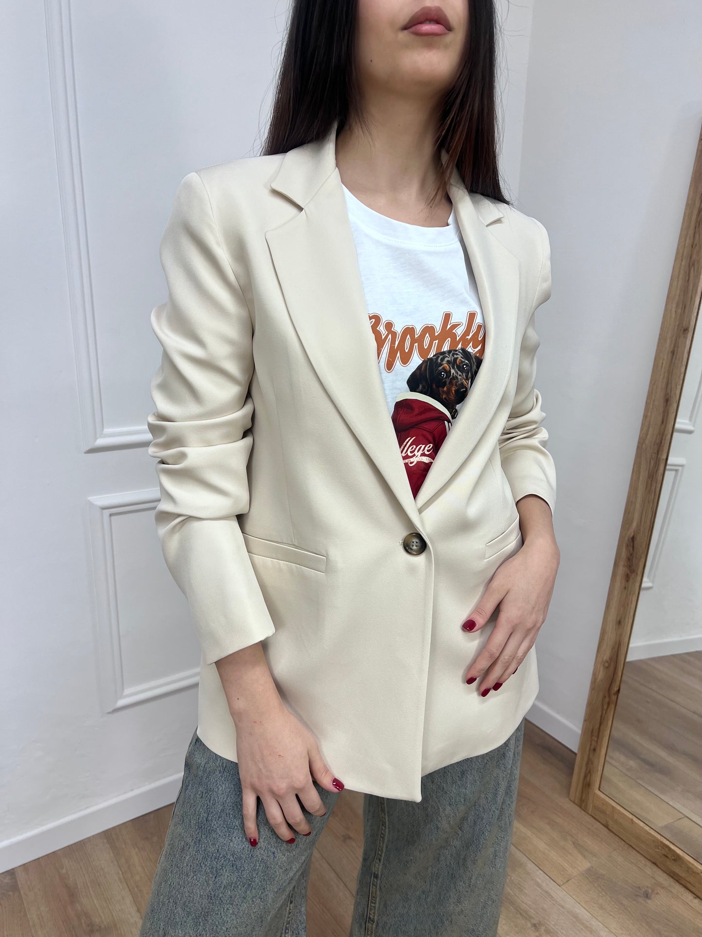 SUSY MIX GIACCA MONOPETTO BASIC UN BOTTONE ARIA BURRO