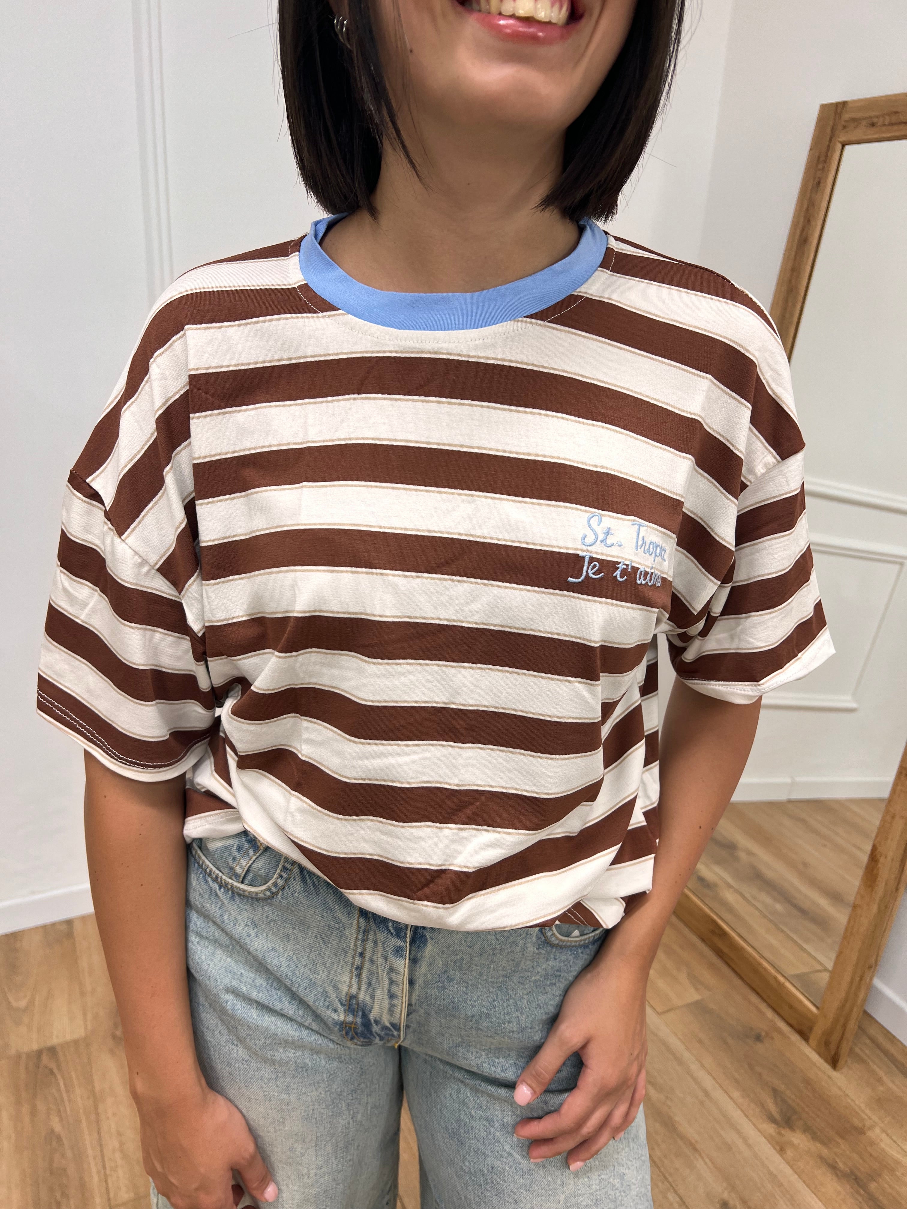 T-SHIRT M/C GIROCOLLO RIGHE  ST. TROPEZ TABACCO MOTEL
