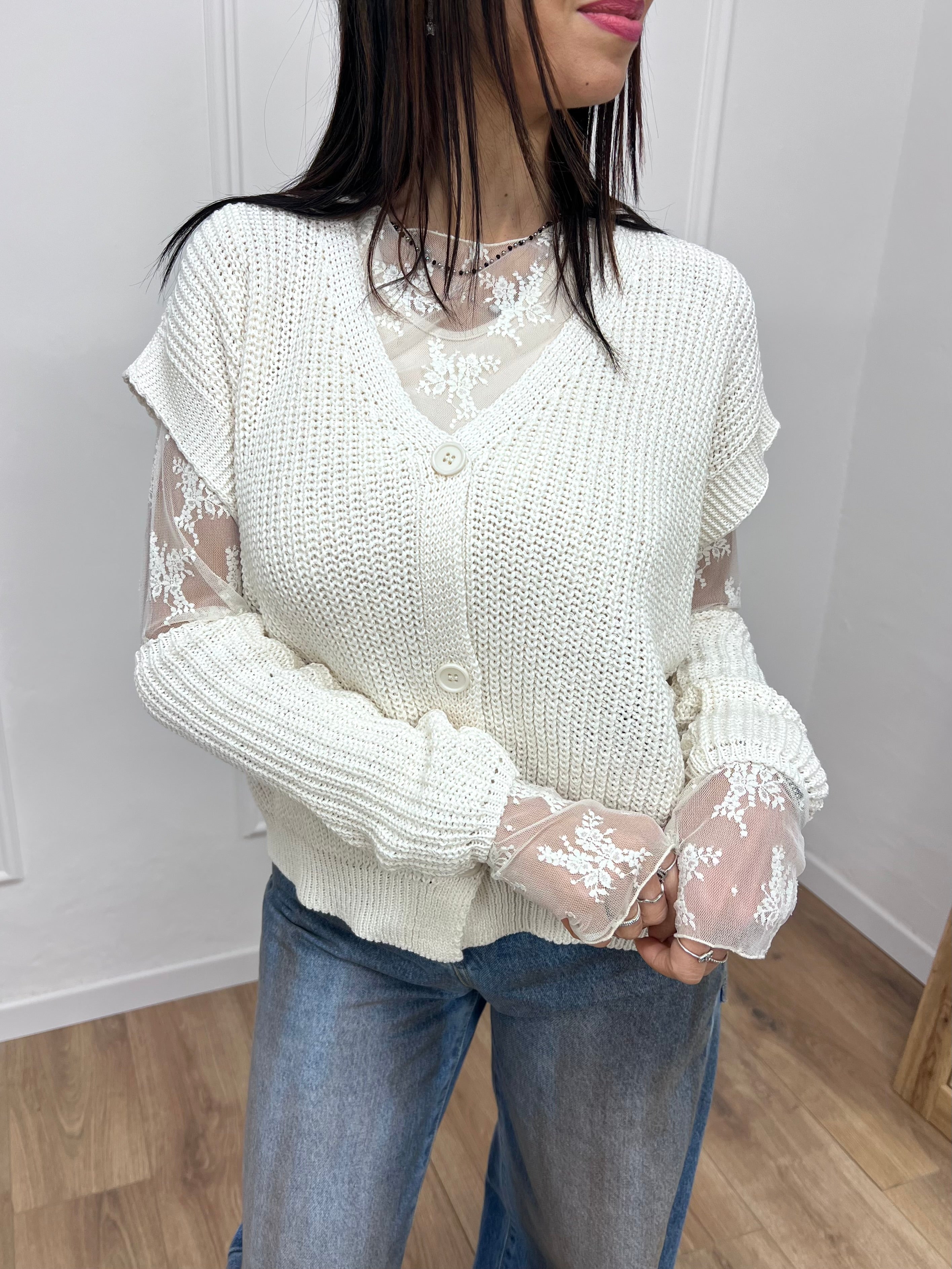 GILET FILO BOTTONI MANICOTTI ADELE LATTE SUSY MIX