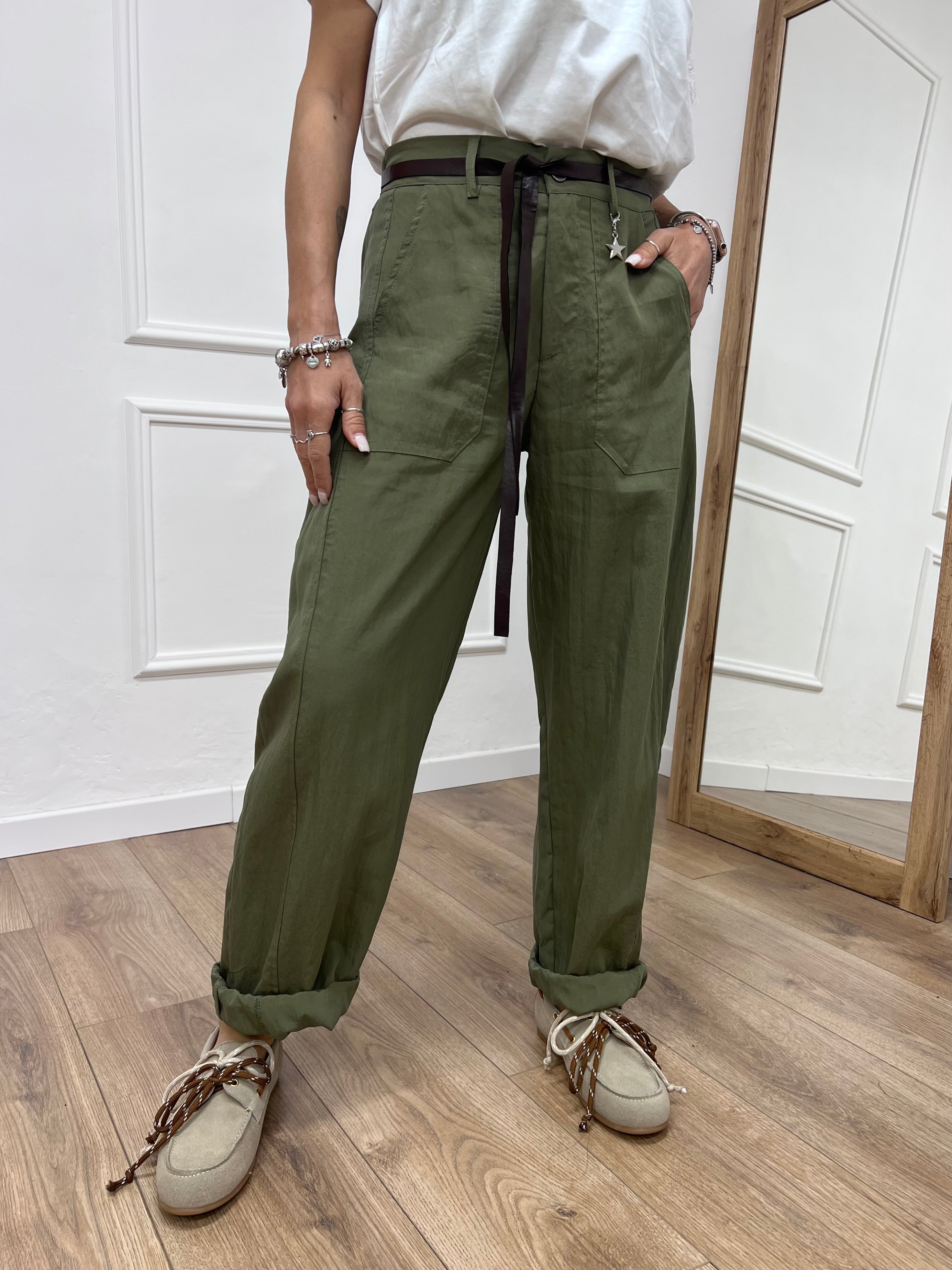 PANTALONE BALLON STELLINA CUPRO MILITARE SUSY MIX