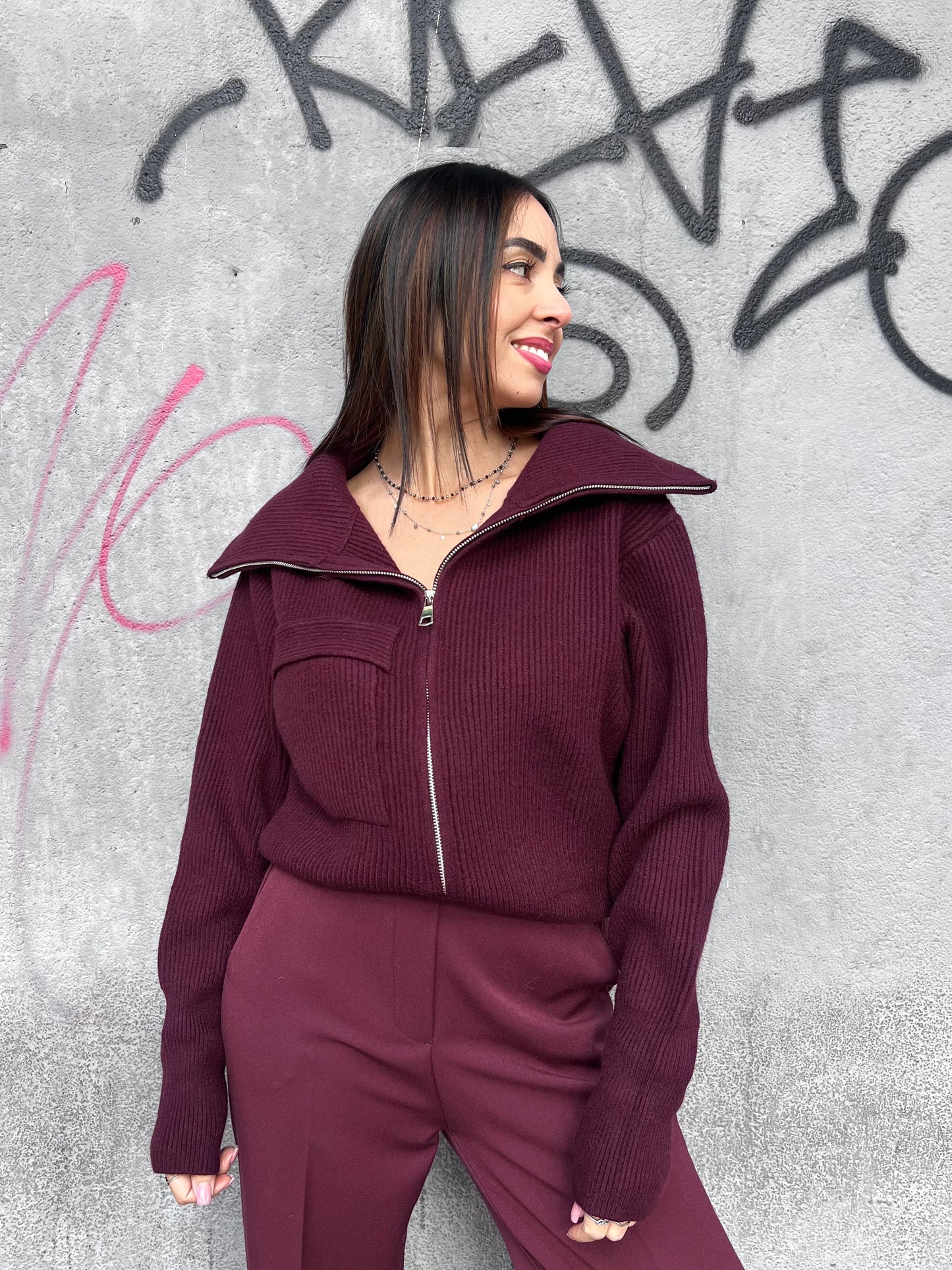 SUSY MIX CARDIGAN CERNIERA COLLO CRATERE IVANA VINO