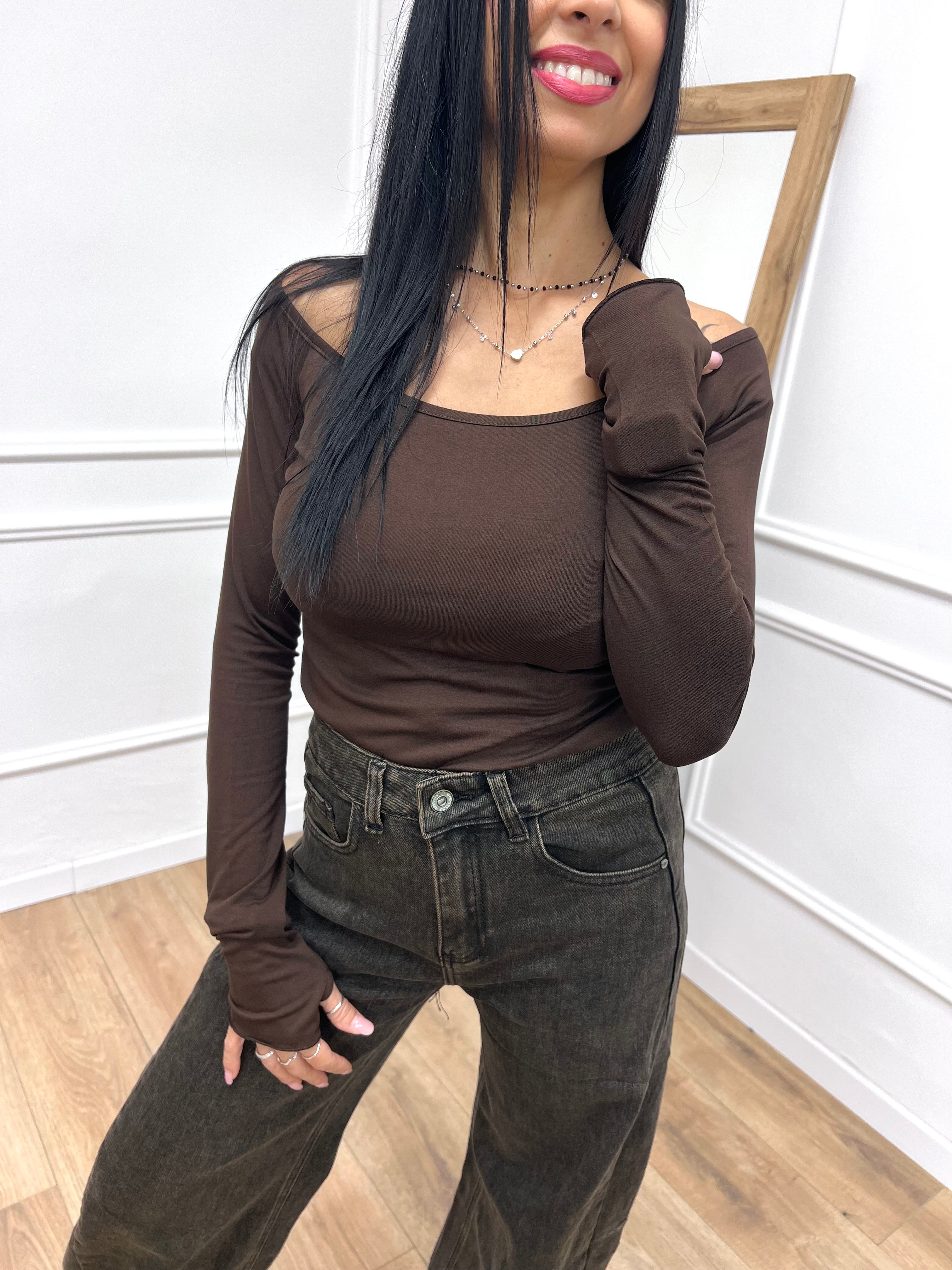 MAGLIA BASIC SCOLLO SHIFFER MANICOTTO MORO SUSY MIX
