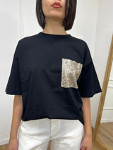 T-SHIRT M/C OVER TASCA MICRO PAILLETTES NERO SUSY MIX