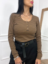 MAGLIA SERAFINO GIROCOLLO AMPIO RIGATA TABACCO SUSY MIX