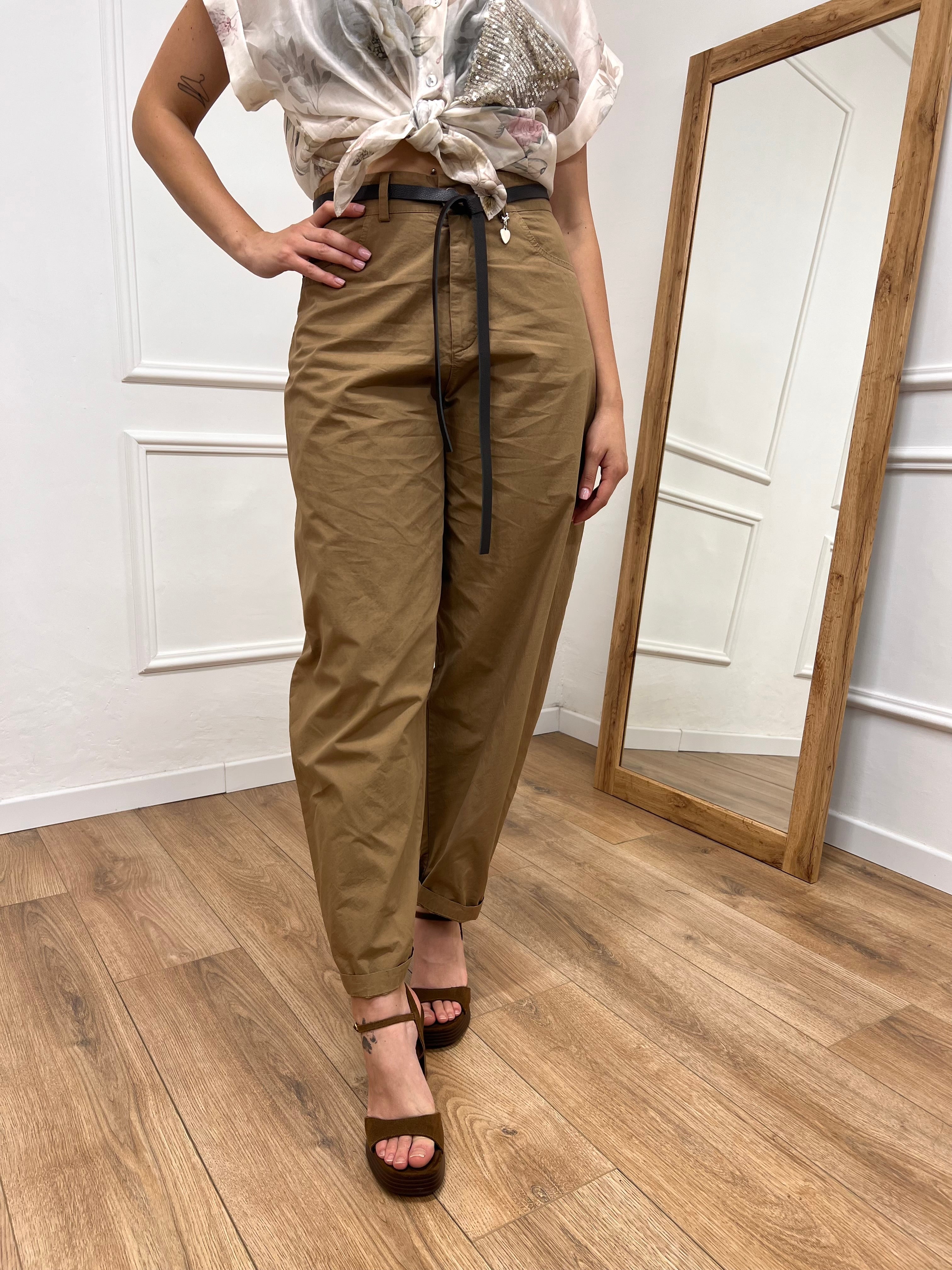 PANTALONE VITA ALTA OVETTO “CUORE” TABACCO SUSY MIX