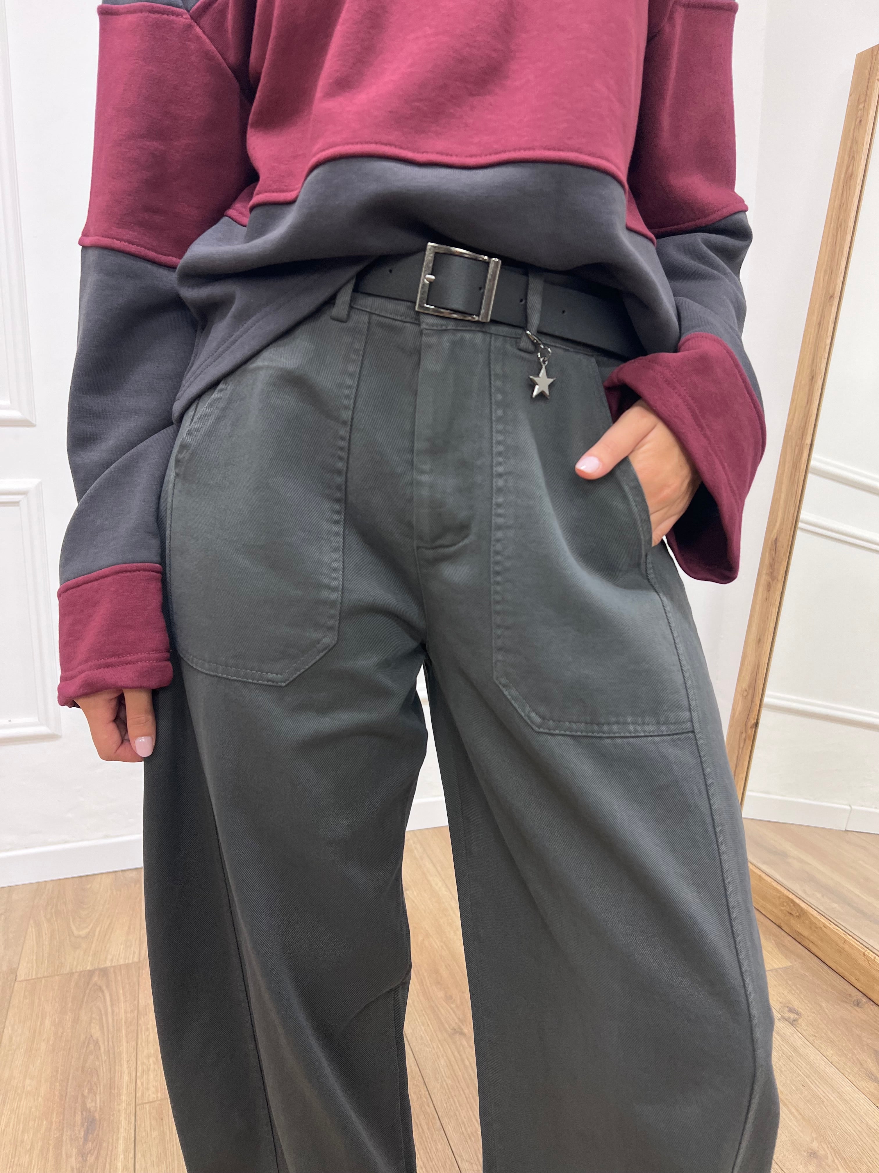 PANTALONE BALLON STELLINA TELA DENIM PIOMBO SUSY MIX