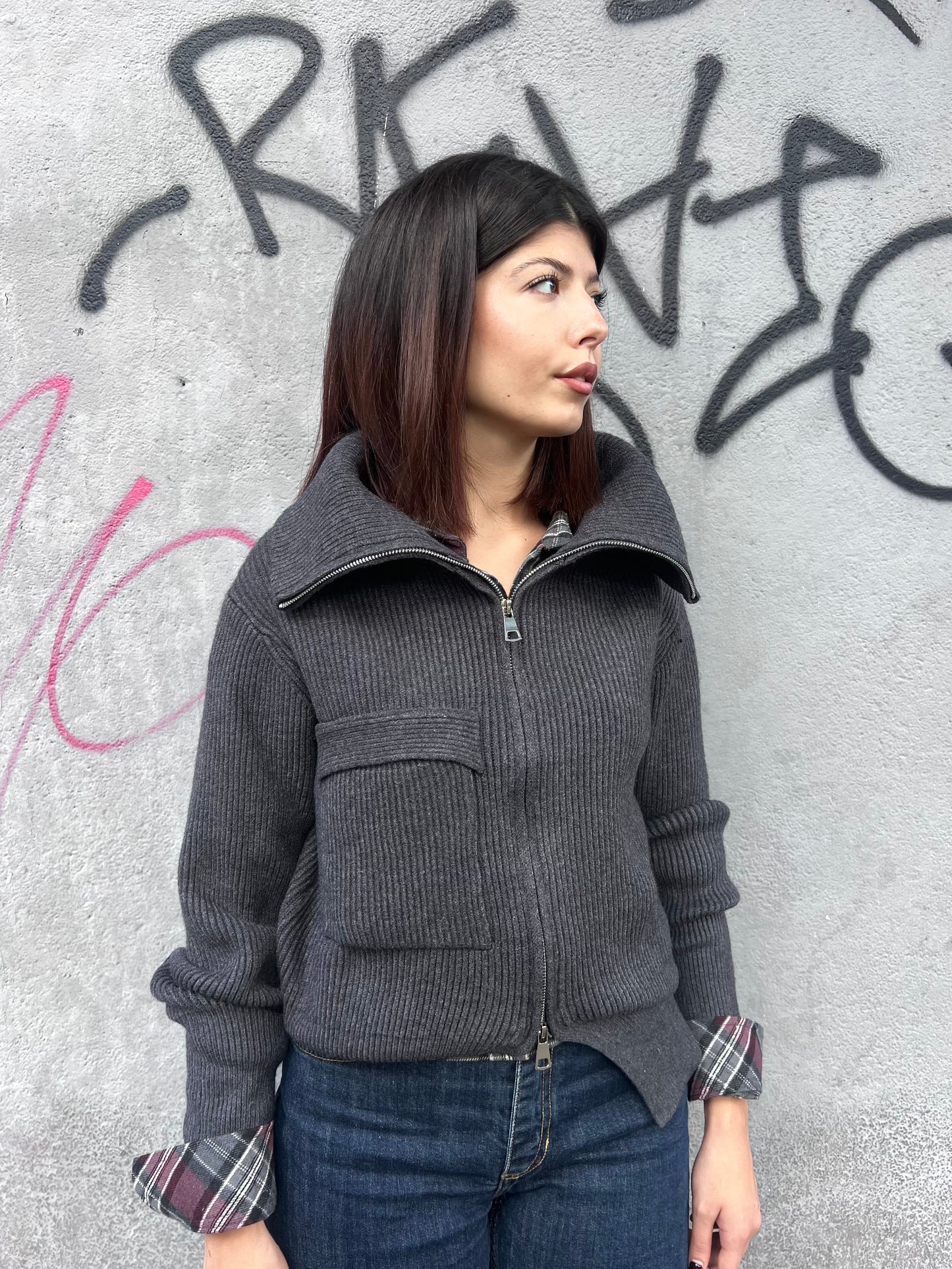 SUSY MIX CARDIGAN CERNIERA COLLO CRATERE IVANA ANTRACITE