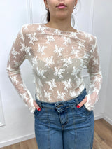 MAGLIA PIZZO MANICOTTI ROBERTA LATTE SUSY MIX