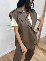 GILET ECOPELLE CERNIERA AMBRA FANGO SUSY MIX