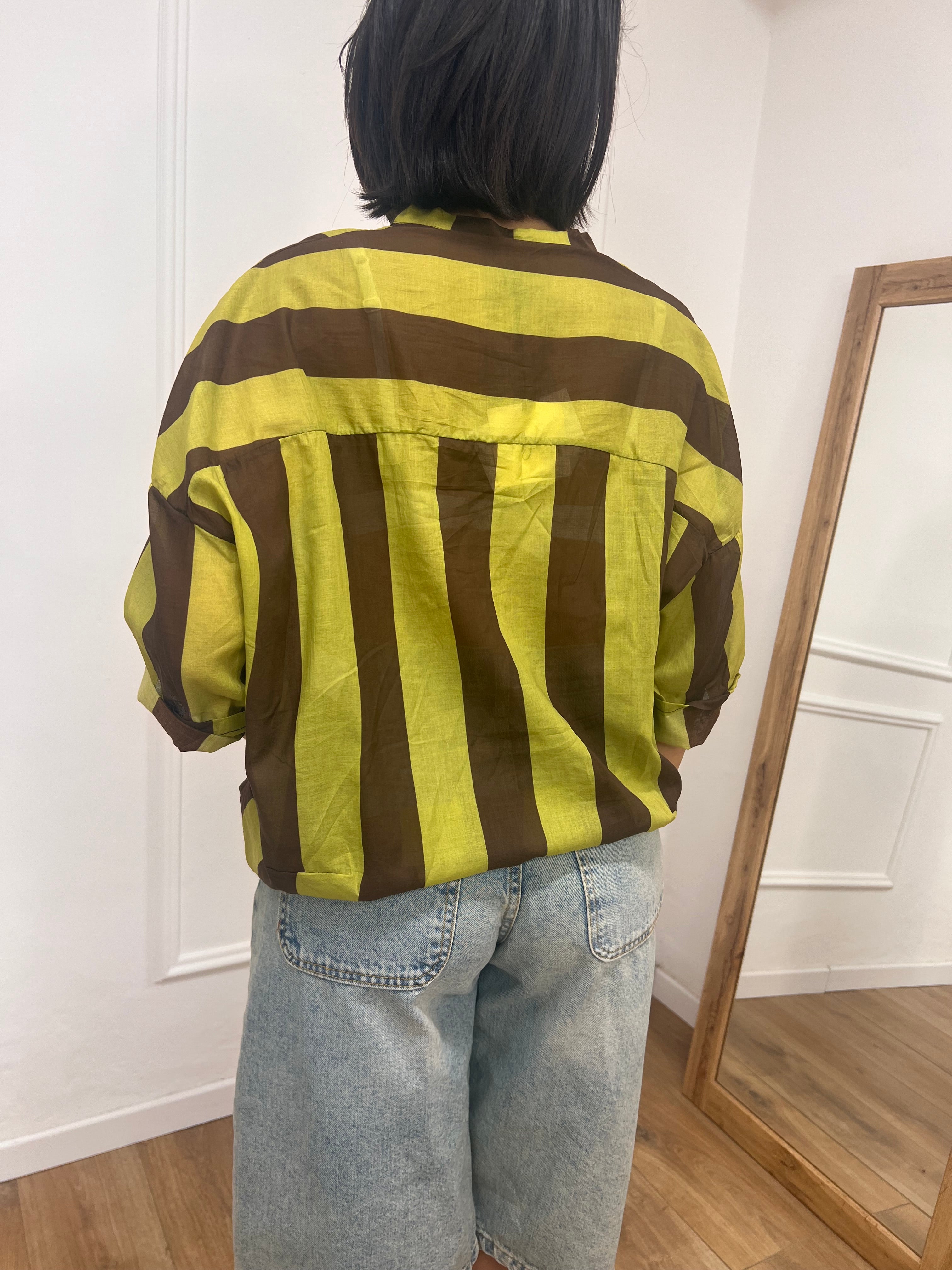 CAMICIA MUSSOLA COREANA RIGHE MORO/LIME