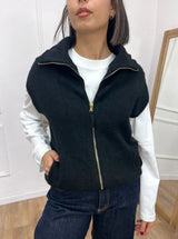 GILET IN MAGLIA A COSTE CON CERNIERA NERO SUSY MIX