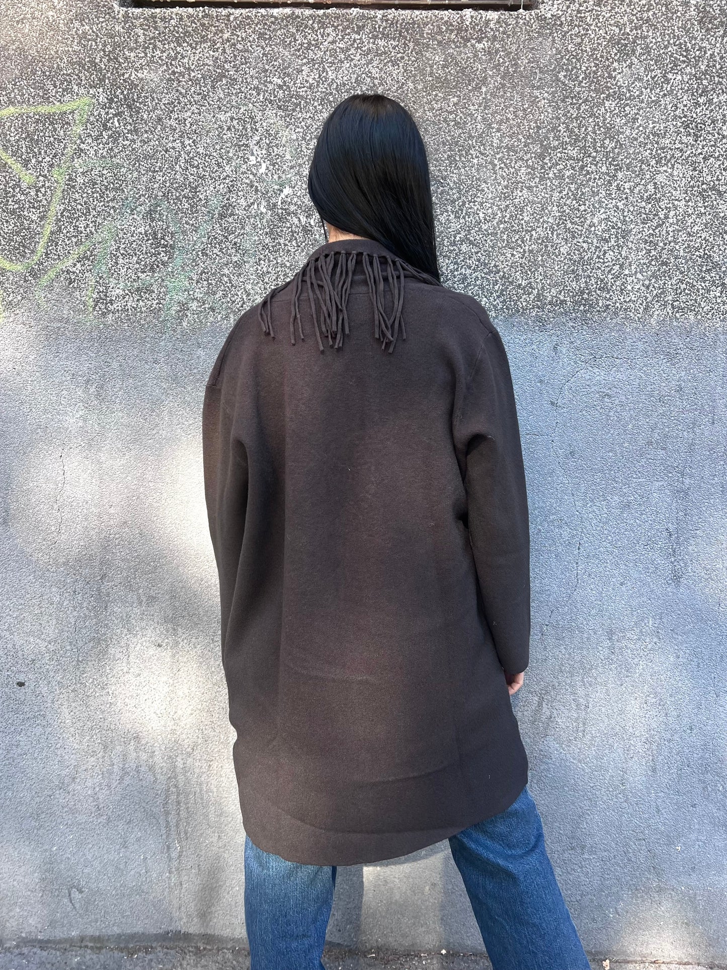 SUSY MIX CARDIGAN FRANGE MANOLA CIOCCOLATO
