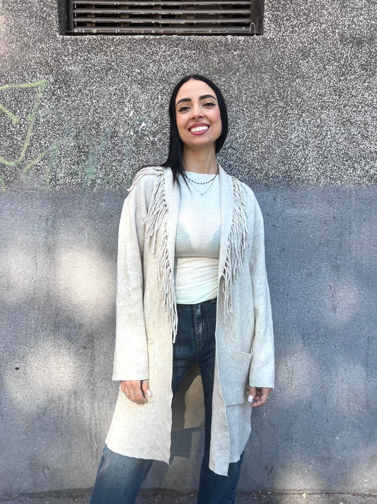 SUSY MIX CARDIGAN FRANGE MANOLA BEIGE