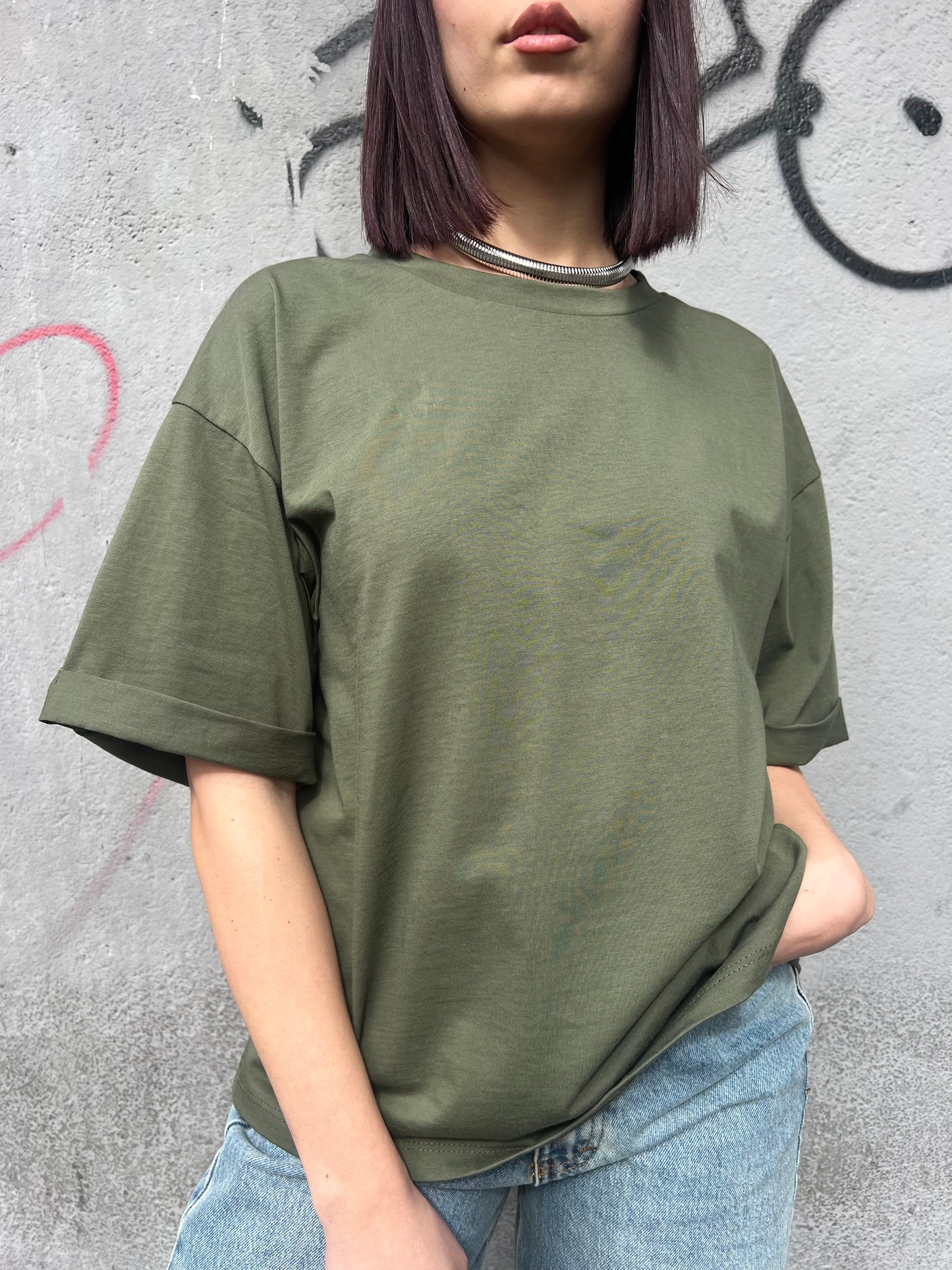 SUSY T-SHIRT OVER MEZZA MANICA OLLY MILITARE