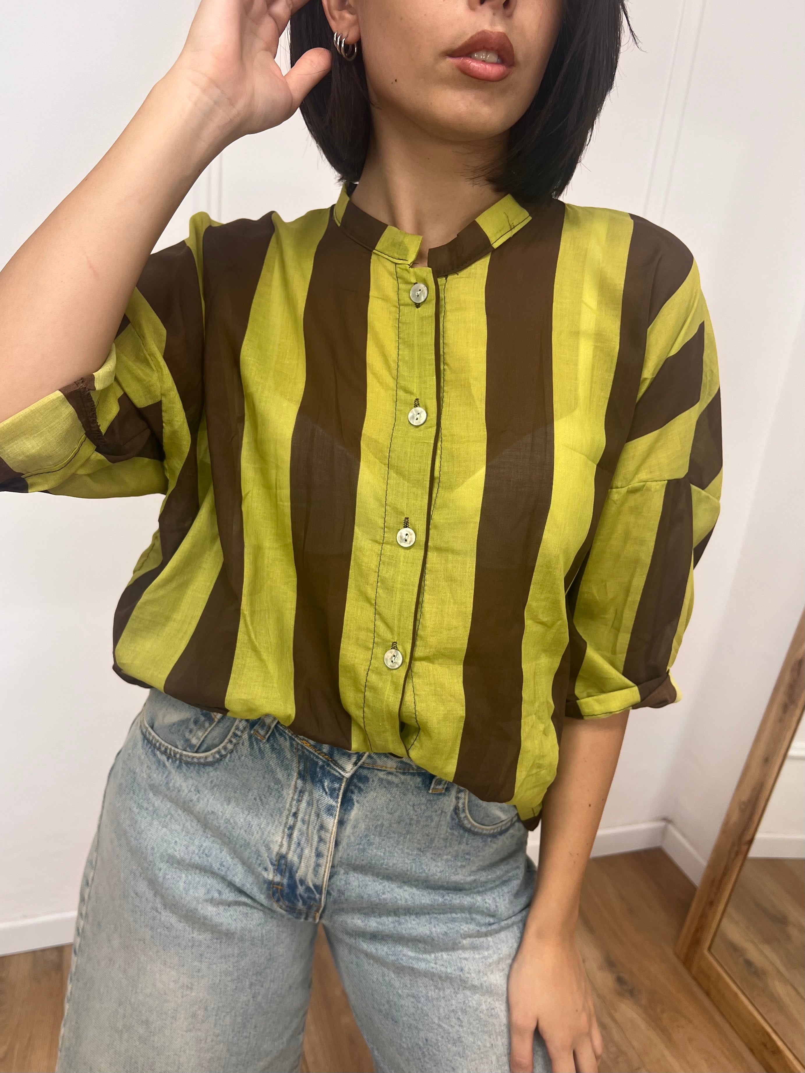 CAMICIA MUSSOLA COREANA RIGHE MORO/LIME