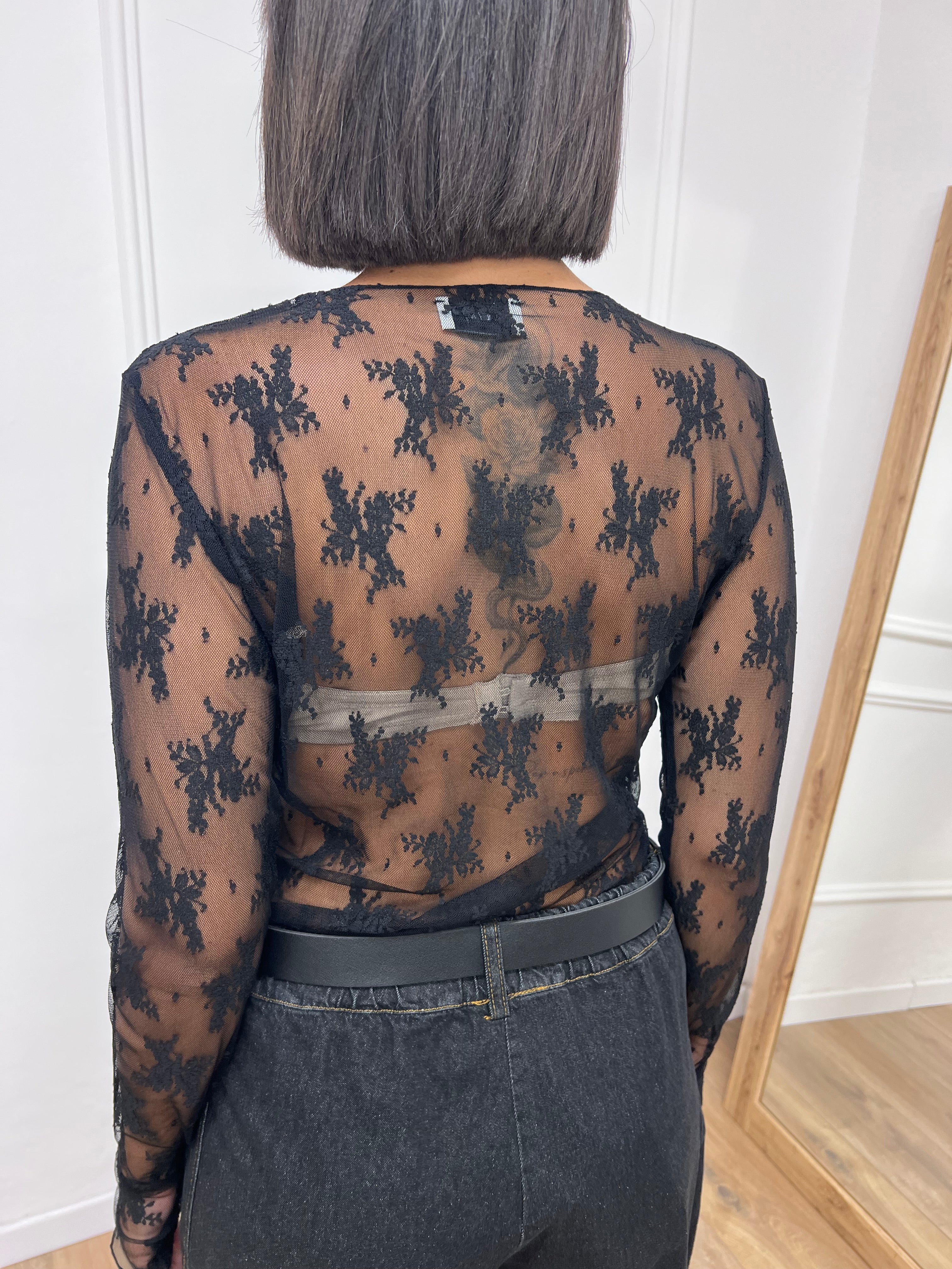 MAGLIA PIZZO MANICOTTI ROBERTA NERO SUSY MIX