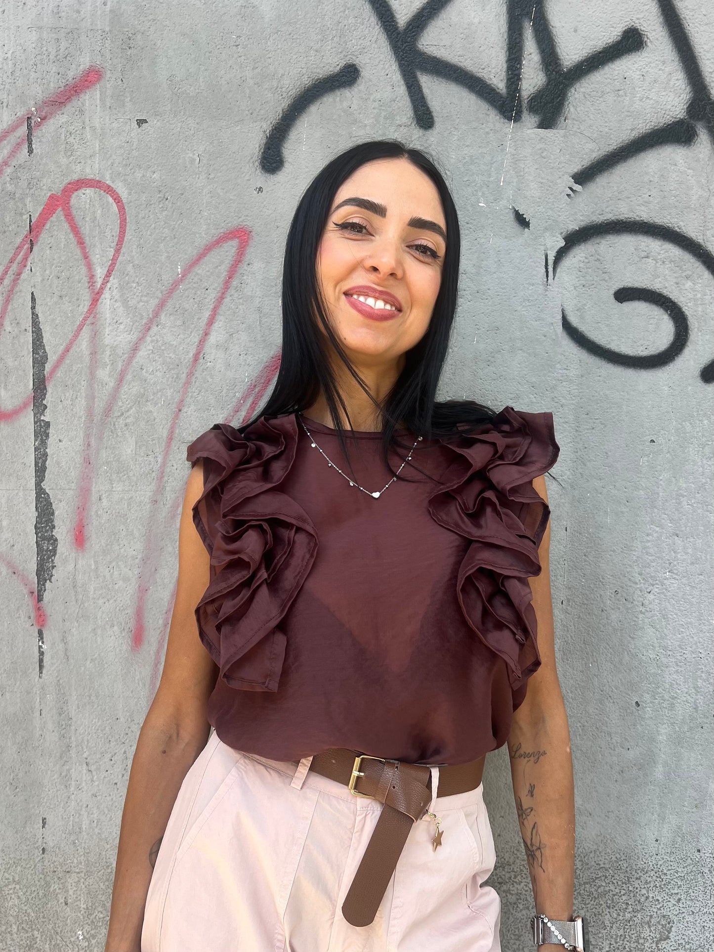 SUSY MIX BLUSA S/M ROUCHES EMANUELA CIOCCOLATO