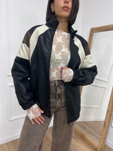 BOMBER LUNGO INSERTI TRE COLORI ADELE NERO SISY MIX