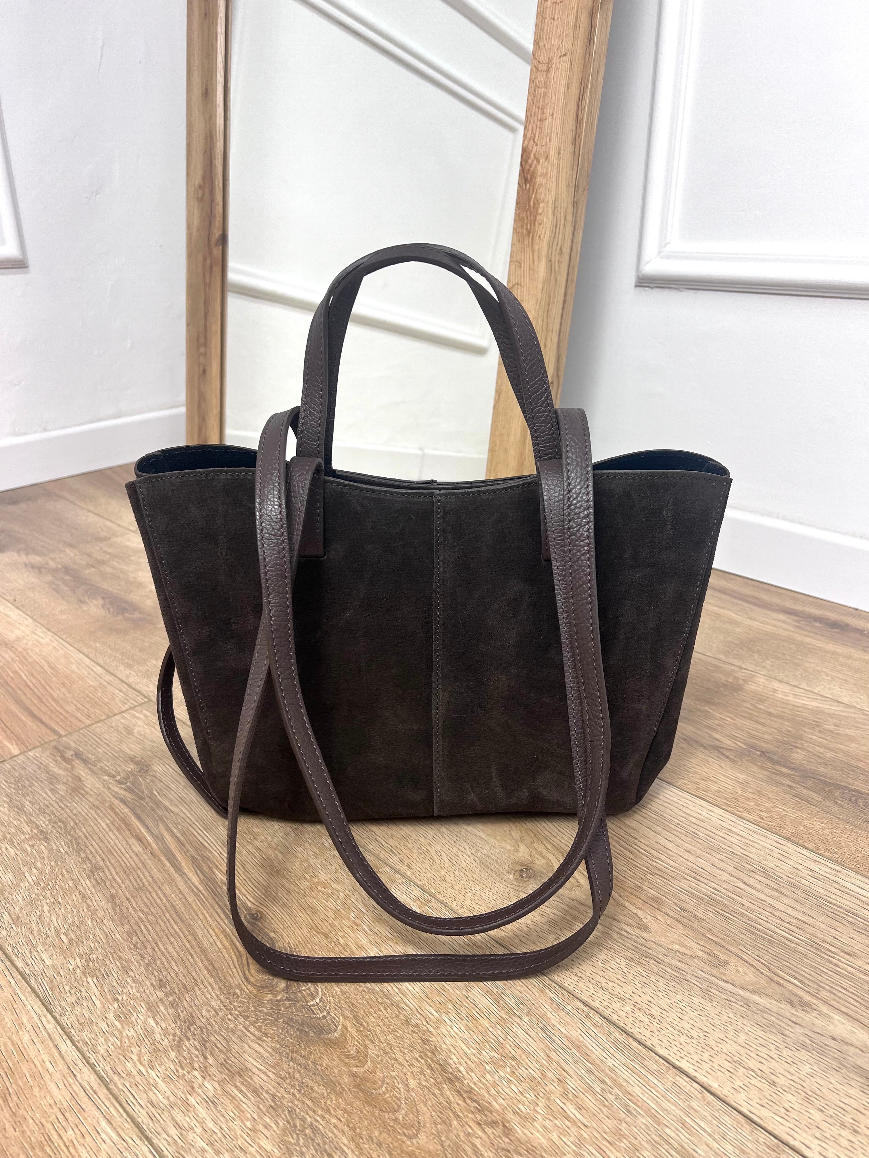 BORSA TOTE PELLE CAMOSCIO CYME MORO