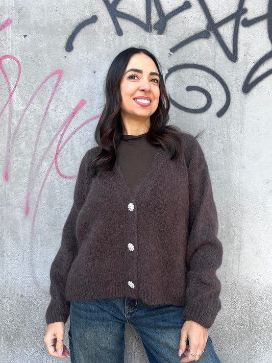 CARDIGAN MOHAIR BOTTONI GIOIELLO AMIRA CIOCCOLATO