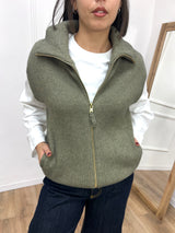 GILET IN MAGLIA A COSTE CON CERNIERA VERDE SUSY MIX