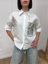 CAMICIA OVER TASCA A TOPPA PAILLETTES LUCE BIANCO MOTEL