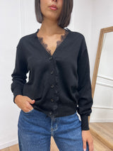 CARDIGAN SCOLLO V PROFILO PIZZO IDA NERO SUSY MIX