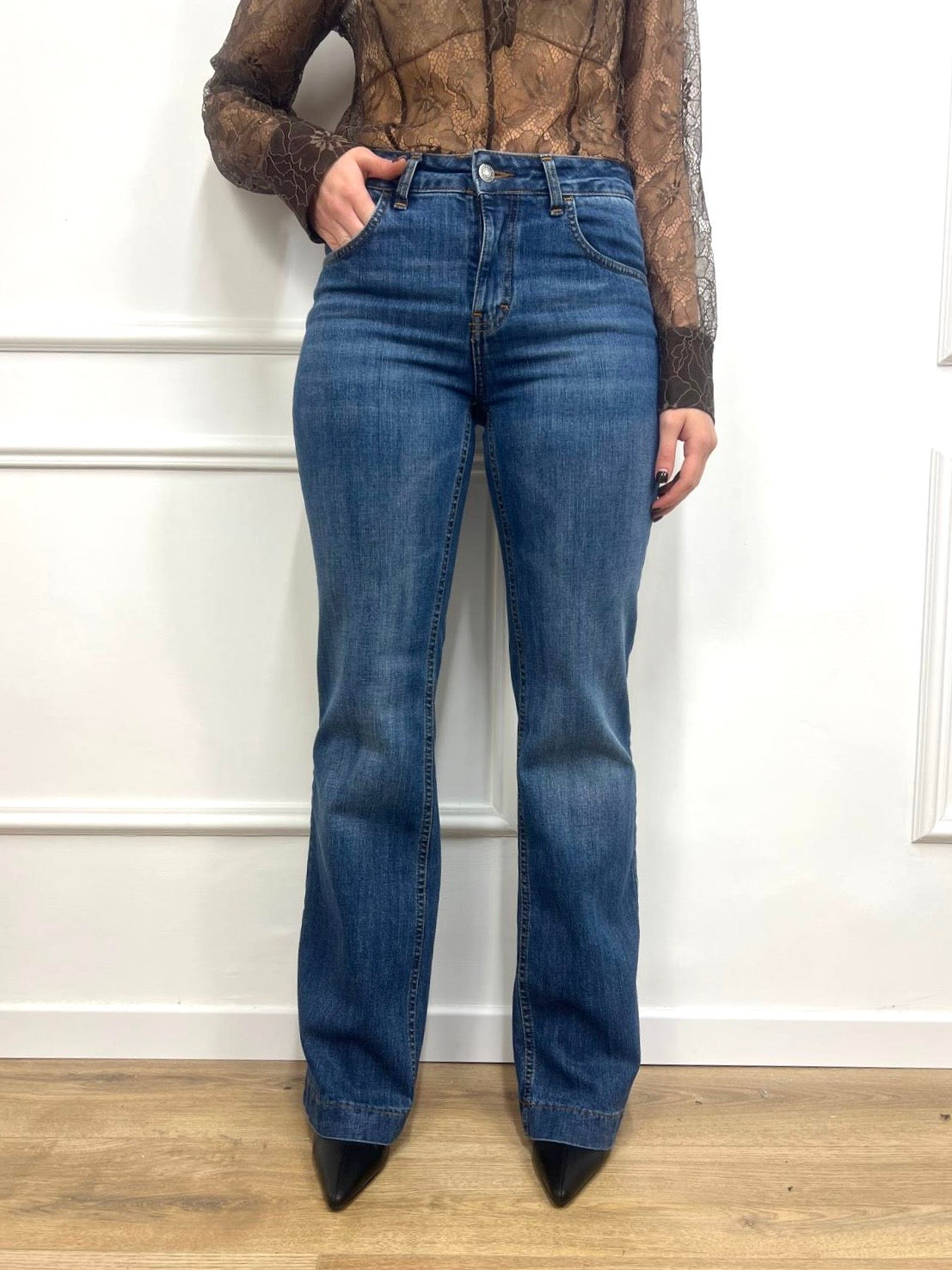 SUSY MIX DENIM VITA REGOLARE MODELLO FLARE FLAMINIA BLU