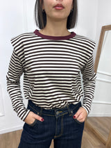 MAGLIA SPALLINE RIGATA COLLO CONTRASTO MORO SUSY MIX