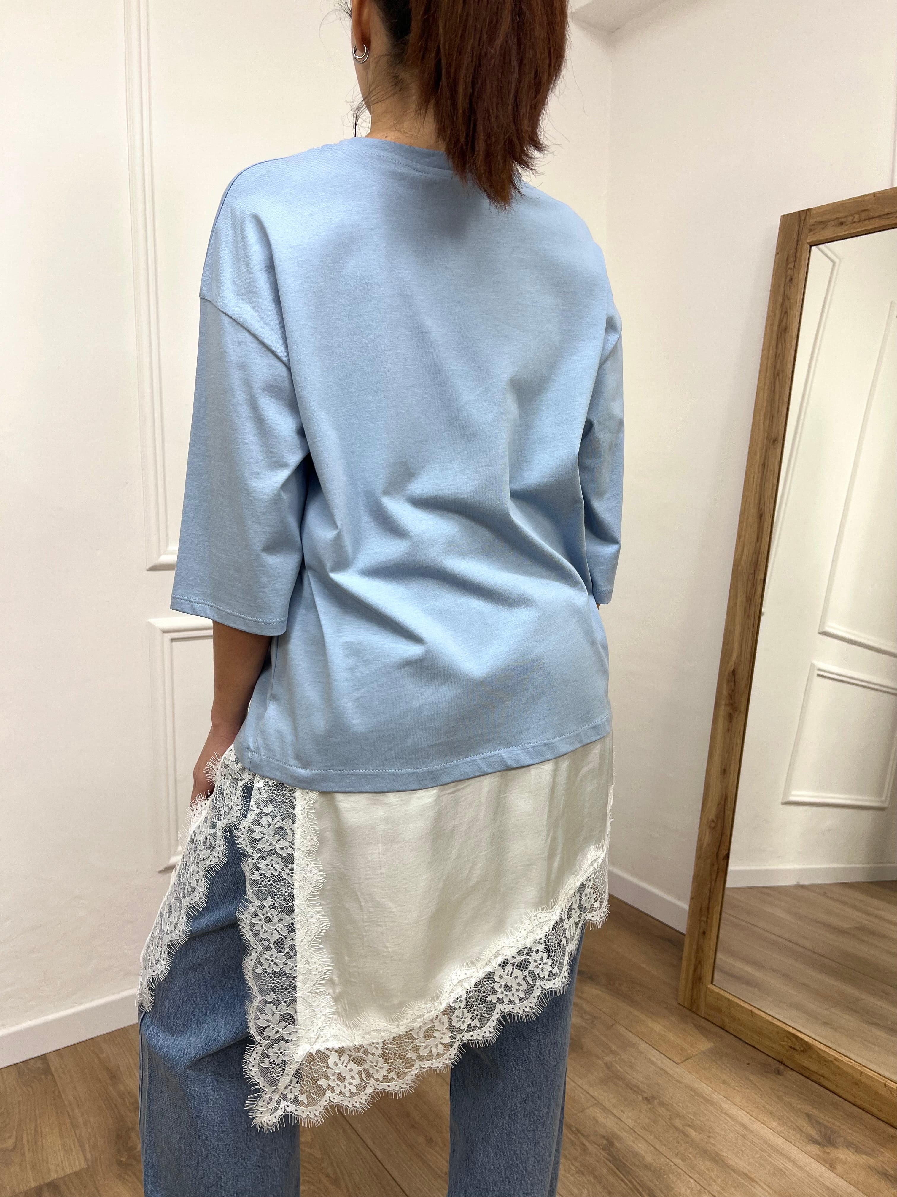 MAGLIA T-SHIRT OVER CON PIZZO SATIN MARIKA CIELO SUSY MIX