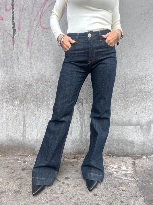 SUSY MIX DENIM FLARE BOTTONE GIOIELLO AGATA BLU