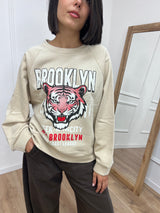 FELPA GIROCOLLO TIGER “BROOKLYN” AVORIO SUSY MIX