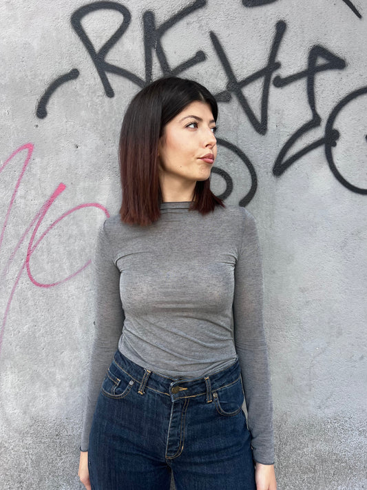 MAGLIA BASIC SCOLLO BARCA ULTRA LIGHT CACHEMIRE GRIGIO