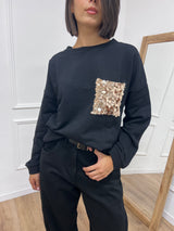 FELPA SCATOLETTA TASCA PAILLETTES NERO SUSY MIX