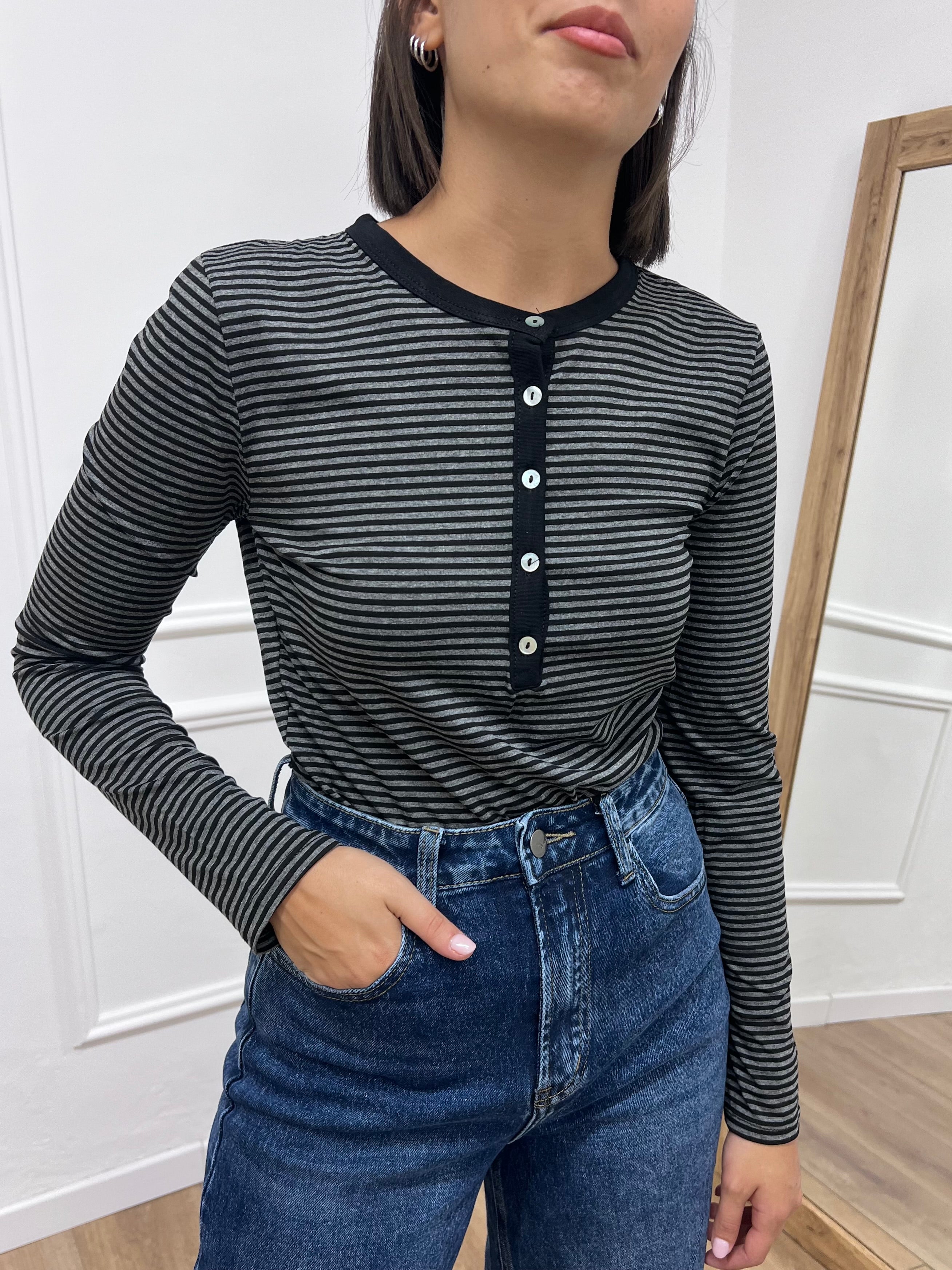 MAGLIA SERAFINO M/LUNGA RIGATA NOEMI NERO SUSY MIX