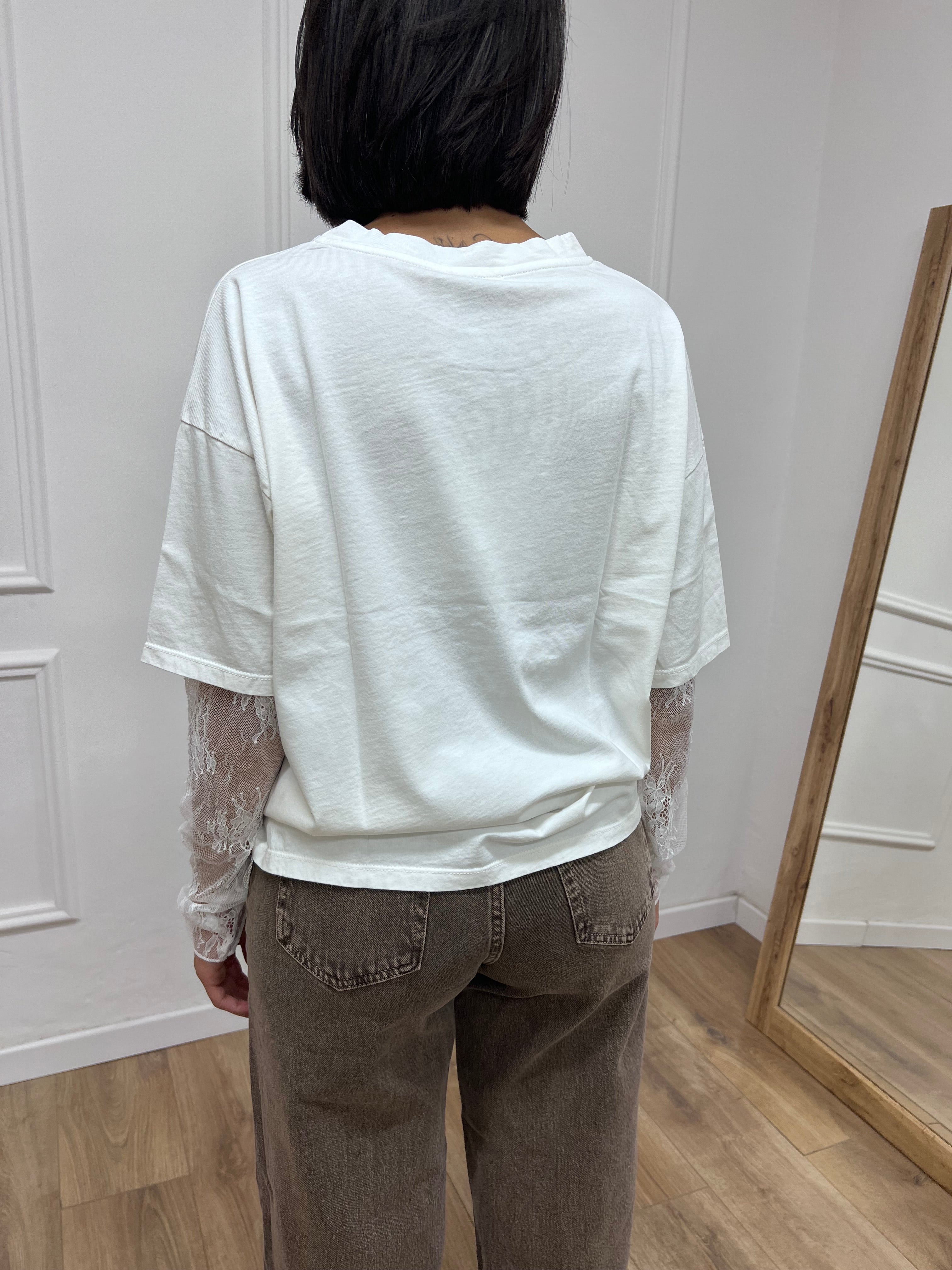 T-SHIRT MANICA PIZZO IOLANDA LATTE SUSY MIX