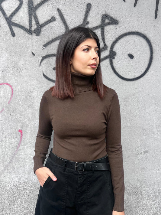 SUSY MIX MAGLIA BASIC COLLO ALTO CRIS MORO