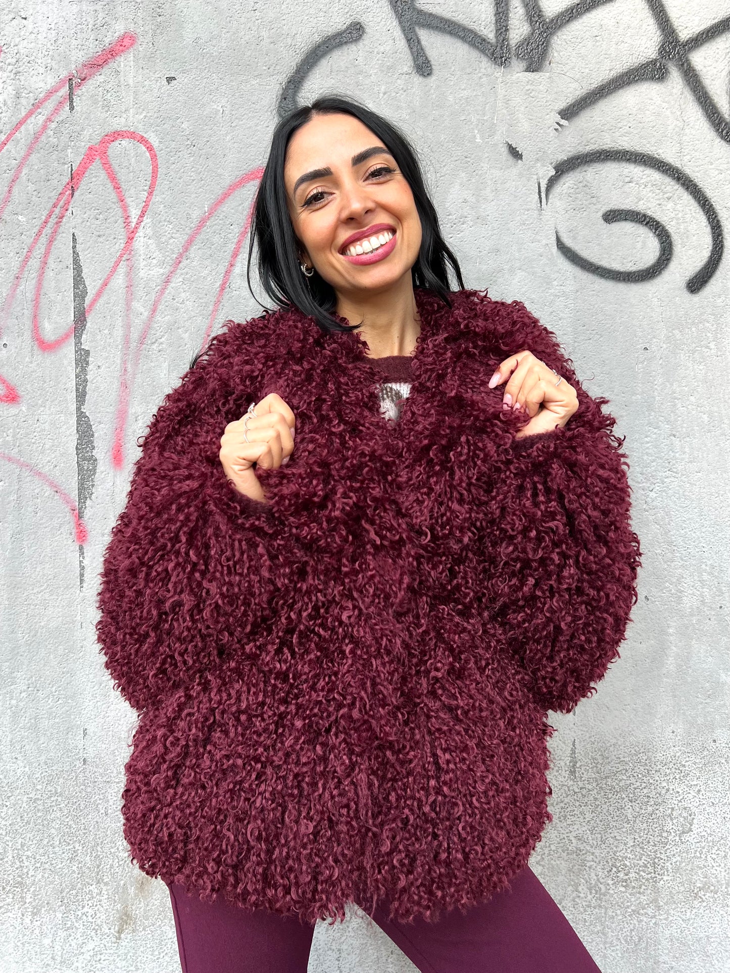 SUSY MIX ECO FUR PELLICCIA COLLETTO MONGOLIA BURGUNDY