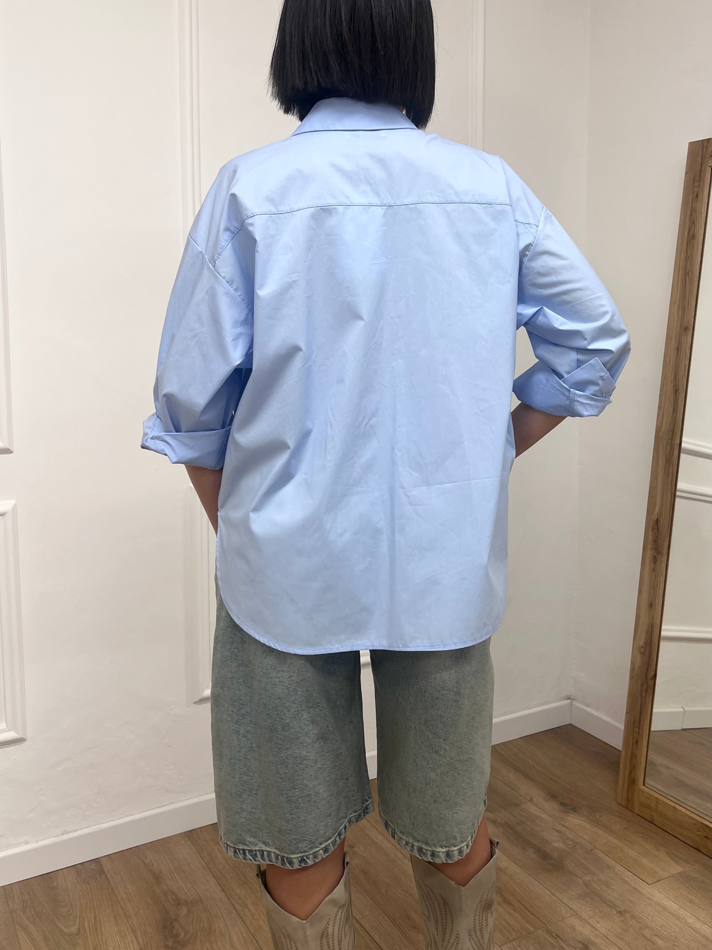 CAMICIA OVER TASCA A TOPPA PAILLETTES LUCE CIELO MOTEL